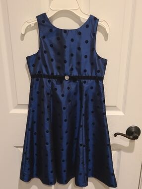 Girls Royal Blue Satin Polka Dot Special Occasion Dress